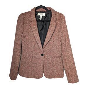 American Rag Womens Size Medium Red Tweed Suit Jacket Blazer One Button Closure